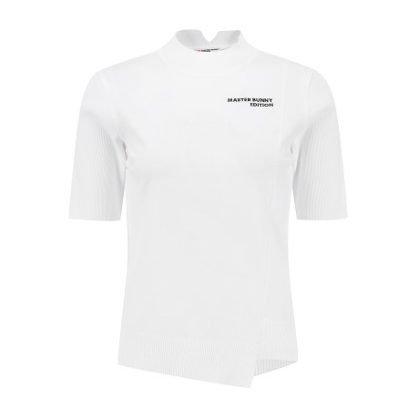 여성 심볼 골지 슬리브 반팔 니트