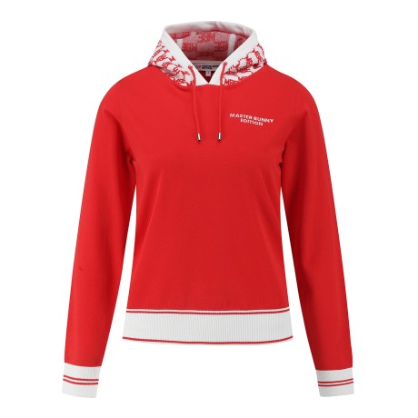 여성 로고 자카드 후드 긴팔 니트