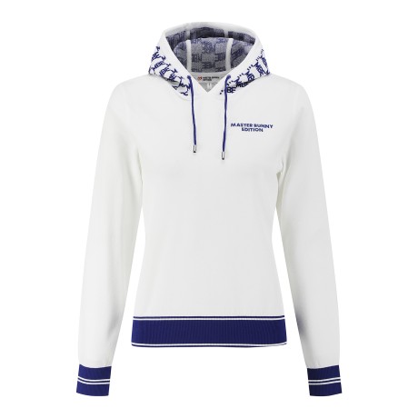 여성 로고 자카드 후드 긴팔 니트