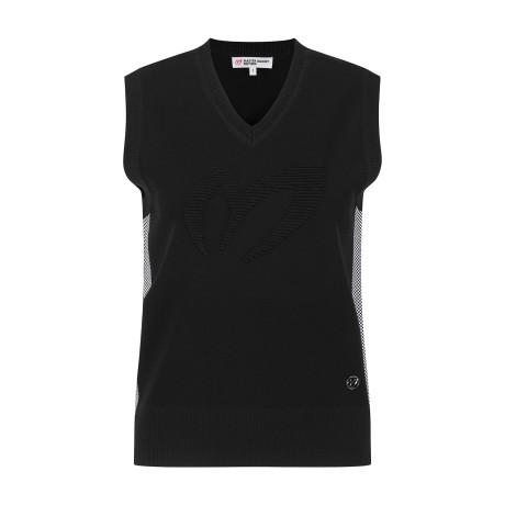 여성 체크 라인 엠보 심볼 니트 베스트