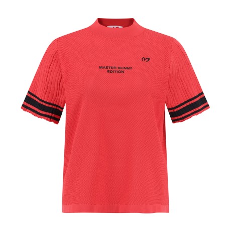 여성 배색 라인 로고 반팔 니트