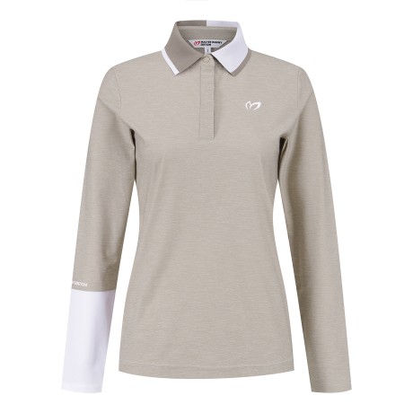 여성 하프 배색 칼라 긴팔 티셔츠