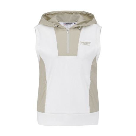 여성 우븐 믹스 후드 슬리브리스 티셔츠