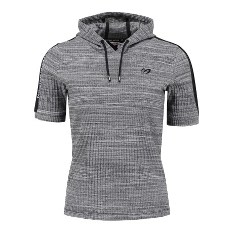 여성 언밸런스 골조직 미니후드 반팔 티셔츠