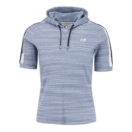 여성 언밸런스 골조직 미니후드 반팔 티셔츠