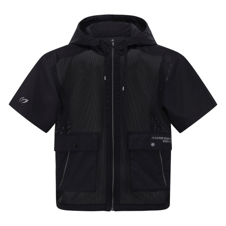 여성 우븐 믹스 메쉬 반팔 점퍼