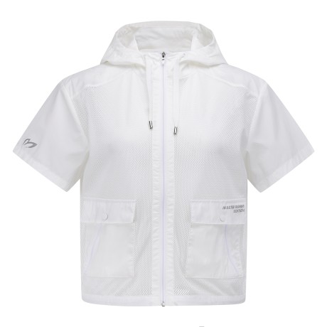 여성 우븐 믹스 메쉬 반팔 점퍼