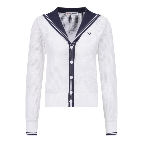 여성 심볼 자수 세일러 칼라 메쉬 가디건