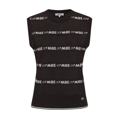 여성 로고 스트라이프 메쉬 니트 베스트