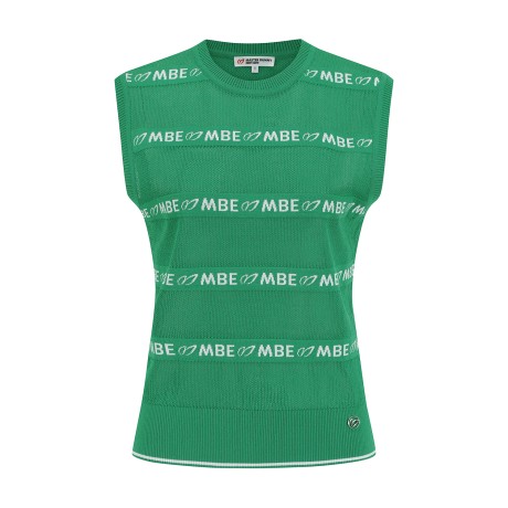 여성 로고 스트라이프 메쉬 니트 베스트