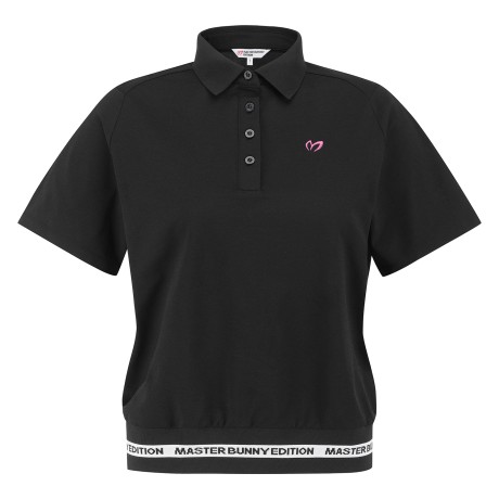 여성 로고 헴 칼라 반팔 티셔츠