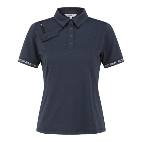 여성 플랩 디테일 슬림 칼라 반팔 티셔츠