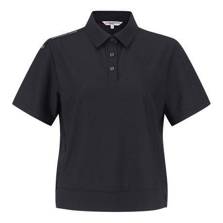 여성 백 우븐 와플 조직 칼라 반팔 티셔츠