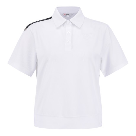 여성 백 우븐 와플 조직 칼라 반팔 티셔츠