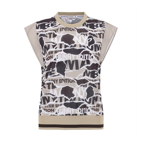 여성 페이퍼 콜라주 슬리브리스 티셔츠