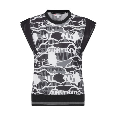 여성 페이퍼 콜라주 슬리브리스 티셔츠