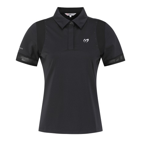 여성 스터드 메쉬 블록 반팔 칼라 티셔츠