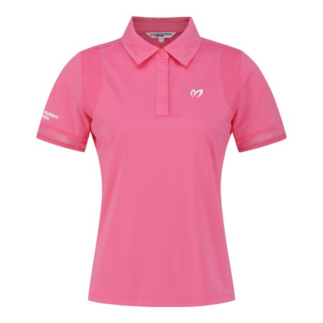 여성 스터드 메쉬 블록 반팔 칼라 티셔츠