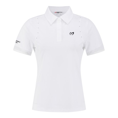 여성 스터드 메쉬 블록 반팔 칼라 티셔츠