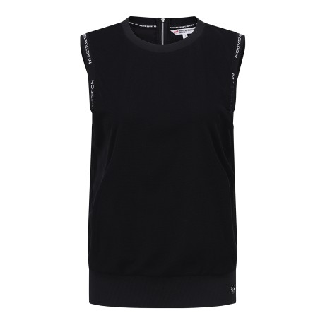 여성 로고 테이프 레이어 슬리브리스 탑