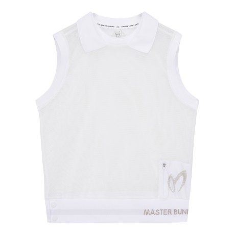 여성 미니 포켓 메쉬 슬리브리스 티셔츠