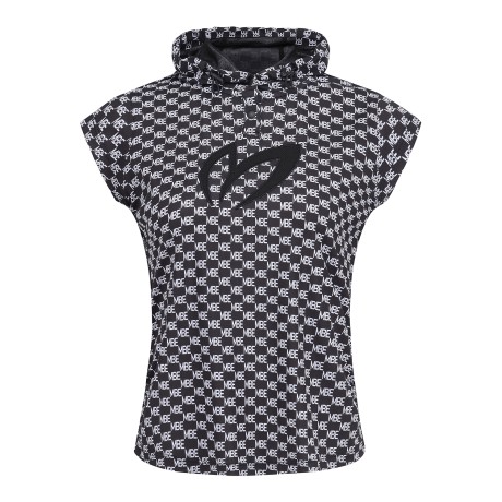 여성 로고 패턴 미니후드 캡소매 티셔츠