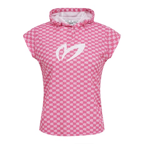 여성 로고 패턴 미니후드 캡소매 티셔츠