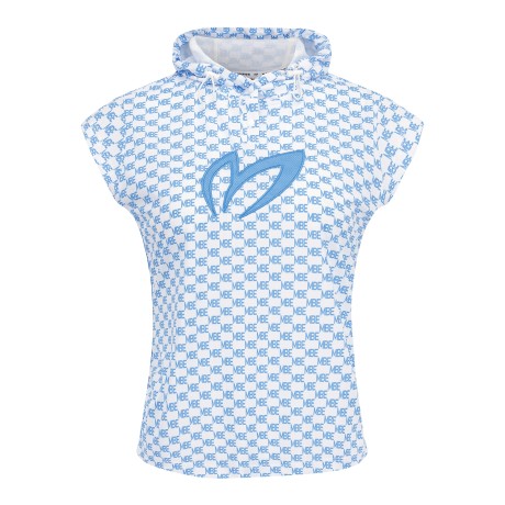 여성 로고 패턴 미니후드 캡소매 티셔츠