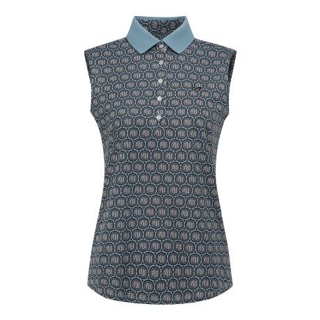 여성 서클 로고 자카드 슬리브리스 티셔츠