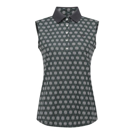 여성 서클 로고 자카드 슬리브리스 티셔츠