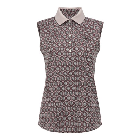 여성 서클 로고 자카드 슬리브리스 티셔츠