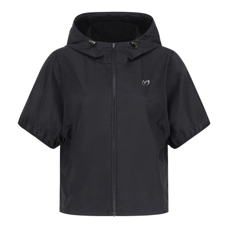 여성 글로시 스트링 반팔 후드 점퍼