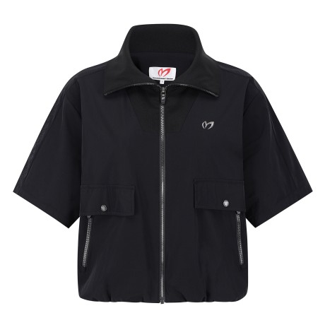 여성 니트 하이넥 반팔 방풍 점퍼