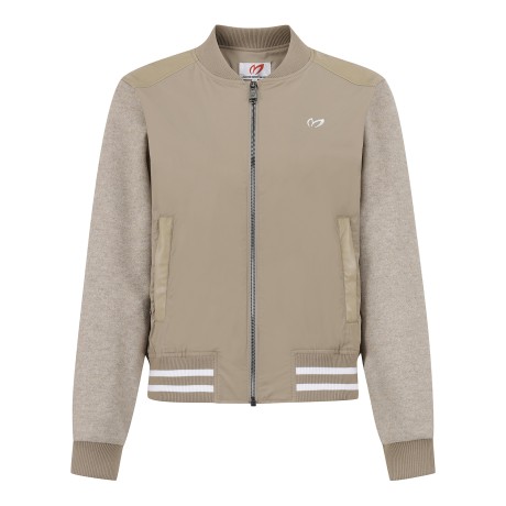 여성 로고 자수 텍스처 블록 바시티 점퍼