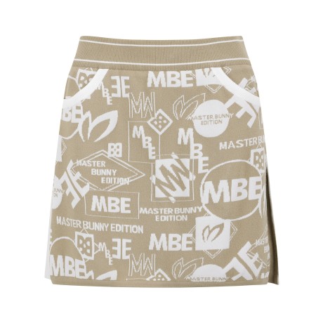 여성 배색 로고 패턴 니트 큐롯 스커트