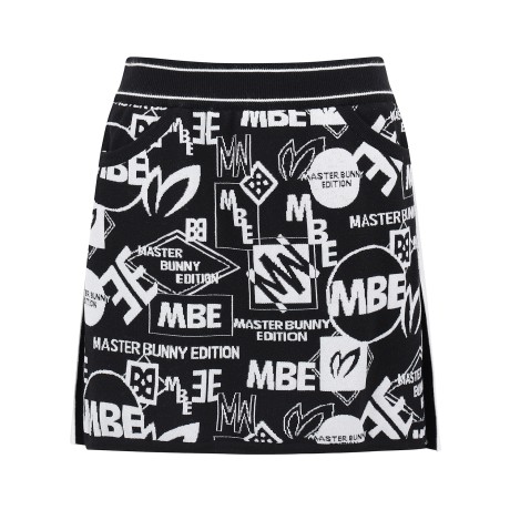 여성 배색 로고 패턴 니트 큐롯 스커트