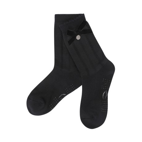 여성 심볼 벨벳 리본 논슬립 중목 양말