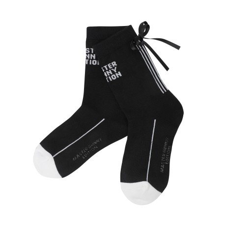 여성 배색 자카드 리본 논슬립 중목 양말