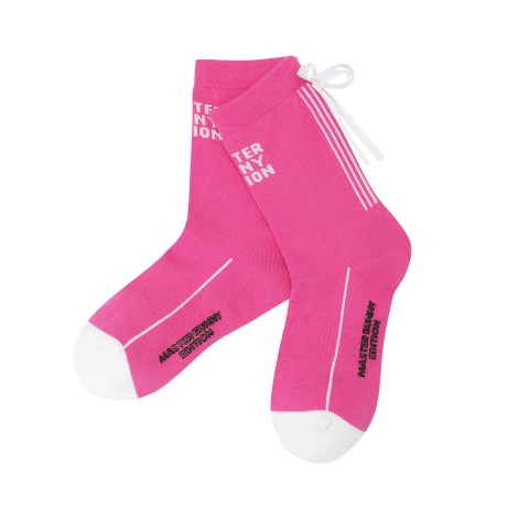 여성 배색 자카드 리본 논슬립 중목 양말