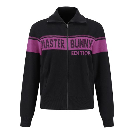 여성 배색 로고 하이넥 집업 가디건