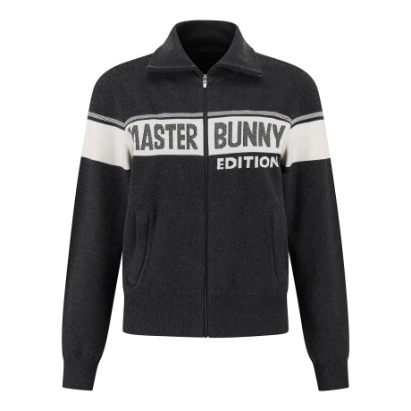 여성 배색 로고 하이넥 집업 가디건