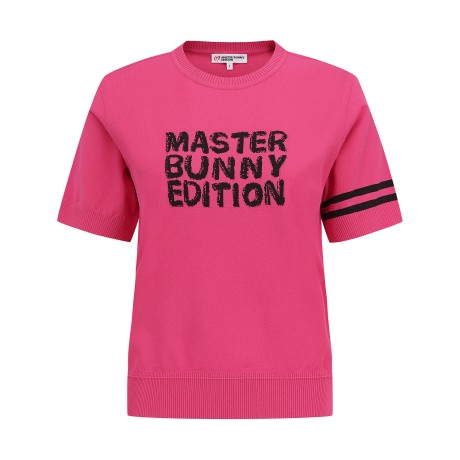 여성 자카드 로고 슬리브 라인 반팔 니트