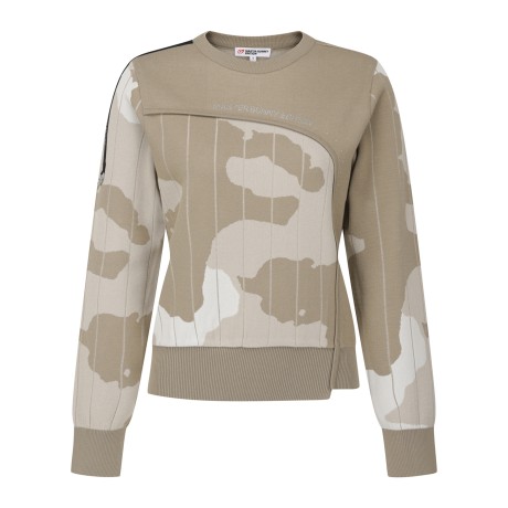 여성 로고 핫픽스 카모 블록 니트