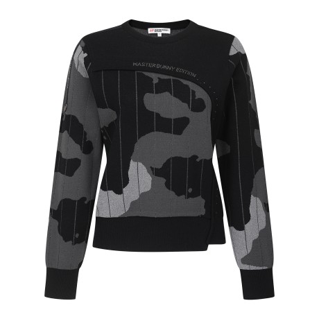 여성 로고 핫픽스 카모 블록 니트