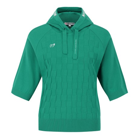 여성 체커보드 후드 반팔 니트