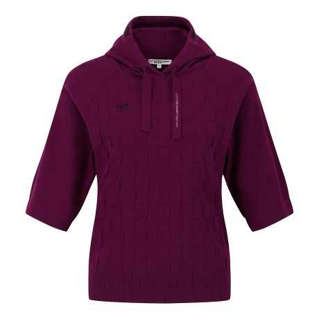 여성 체커보드 후드 반팔 니트