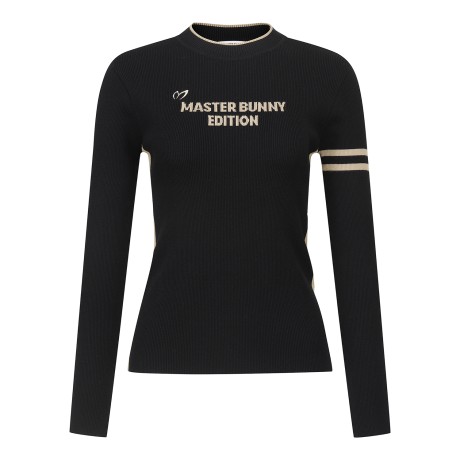 여성 배색 로고 골조직 니트