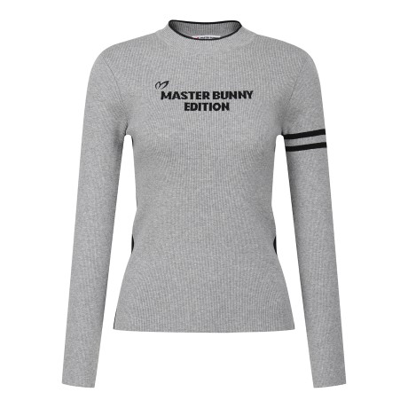 여성 배색 로고 골조직 니트