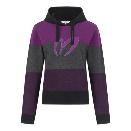 여성 컬러 블록 후드 니트