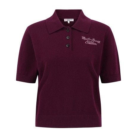 여성 로고 자수 캐시미어 카라 반팔 니트